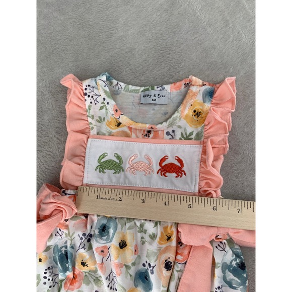 Abby & Erie Bubble Romper Girls 6M Floral Crab Smocked Ruffle Beach Summer - Picture 6 of 7